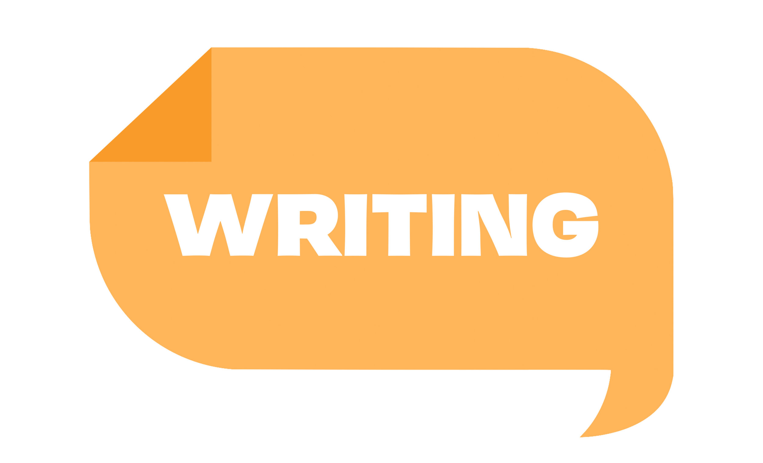 Orange speech bubble that says Writing
